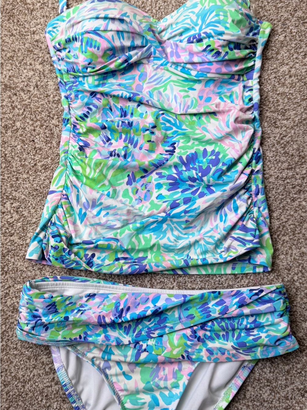 Lilly Pulitzer women's Pastel Teal Pink Purple Patterned Swim Top and bottoms